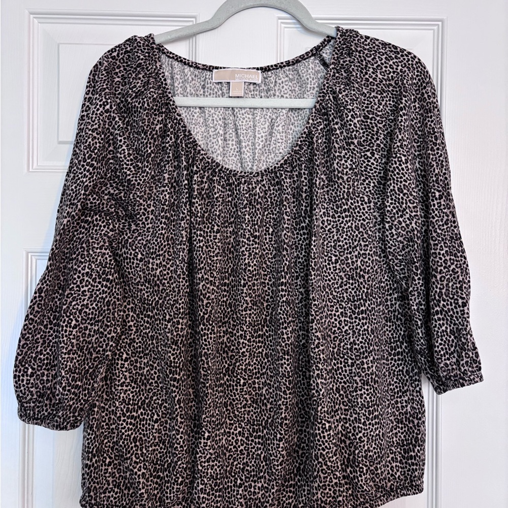Michael Kors Leopard Print  Relaxed 3/4 Sleeve Blouse